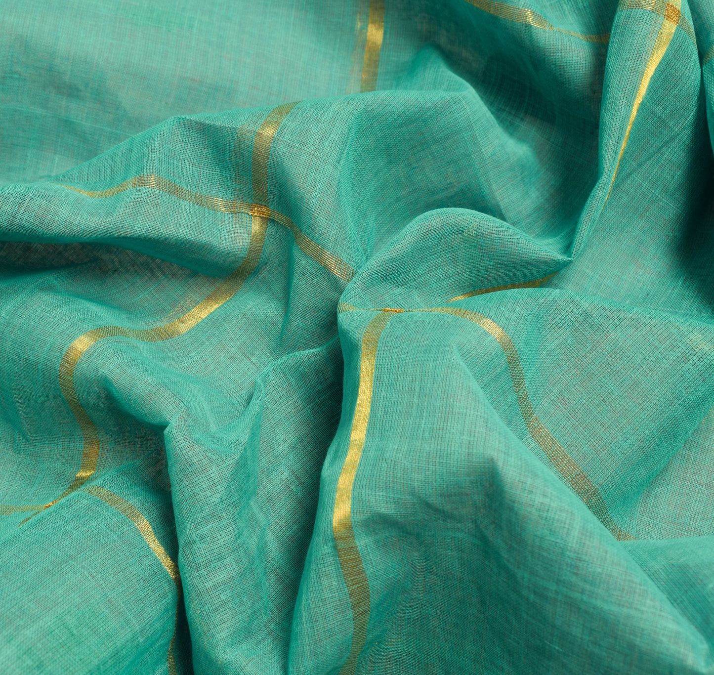 Sushila Vintage Teal Green Tant Woven Saree 100% Pure Cotton Sari Craft Fabric