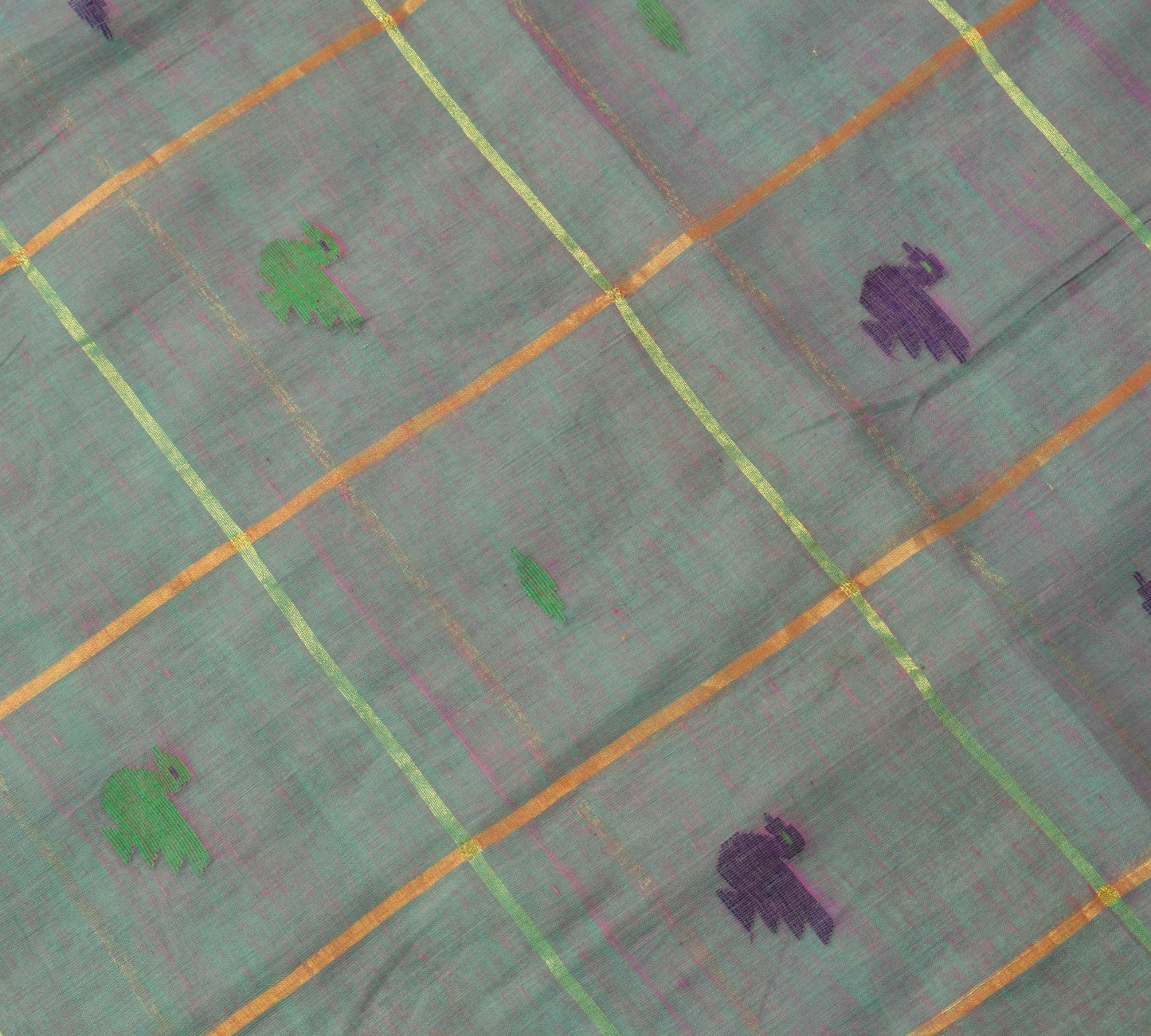 Sushila Vintage Teal Green Tant Woven Saree 100% Pure Cotton Sari Craft Fabric