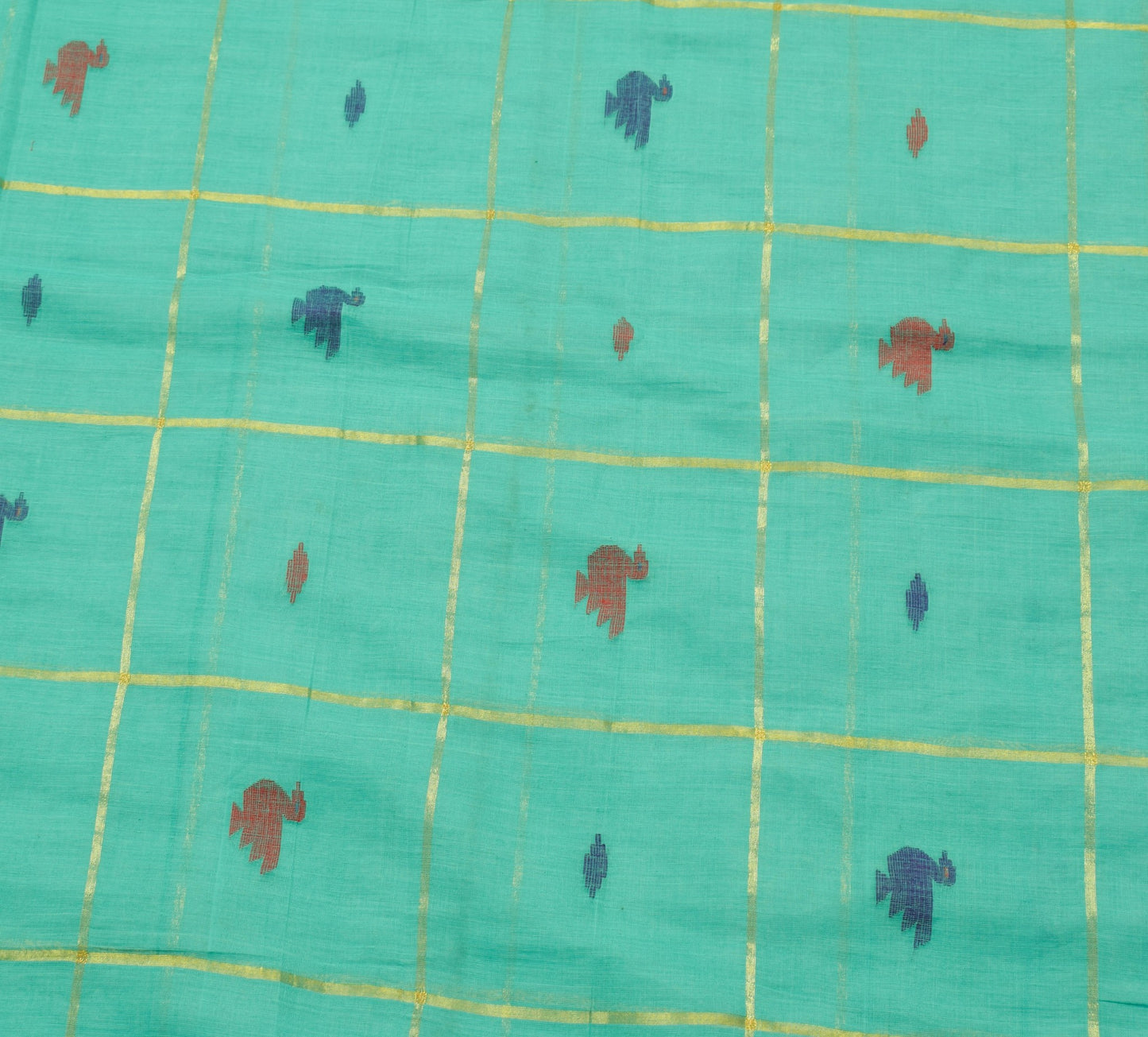 Sushila Vintage Teal Green Tant Woven Saree 100% Pure Cotton Sari Craft Fabric
