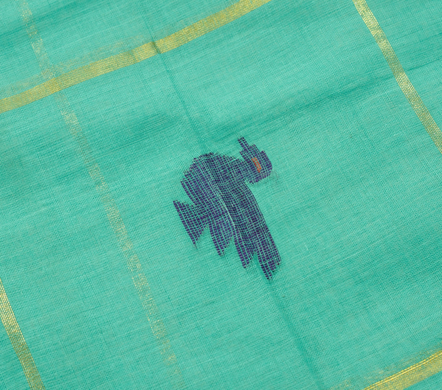 Sushila Vintage Teal Green Tant Woven Saree 100% Pure Cotton Sari Craft Fabric