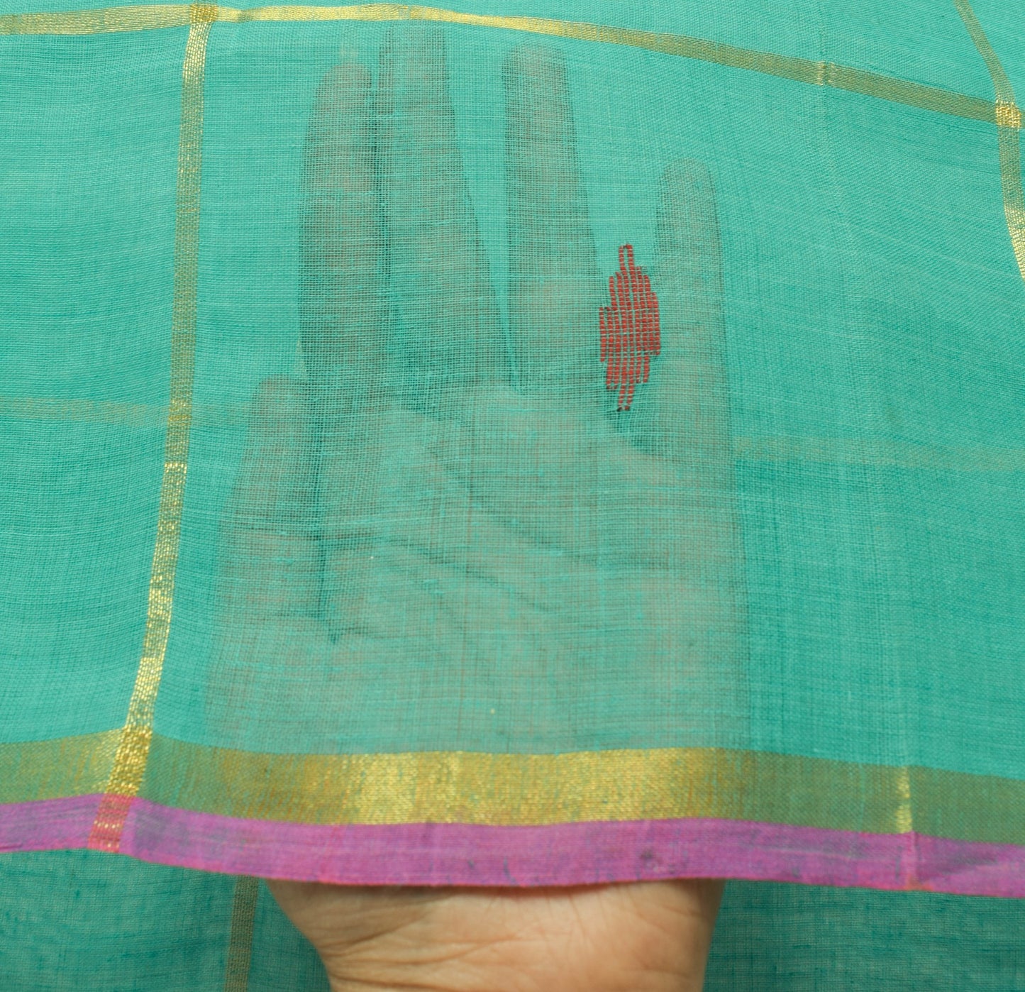 Sushila Vintage Teal Green Tant Woven Saree 100% Pure Cotton Sari Craft Fabric