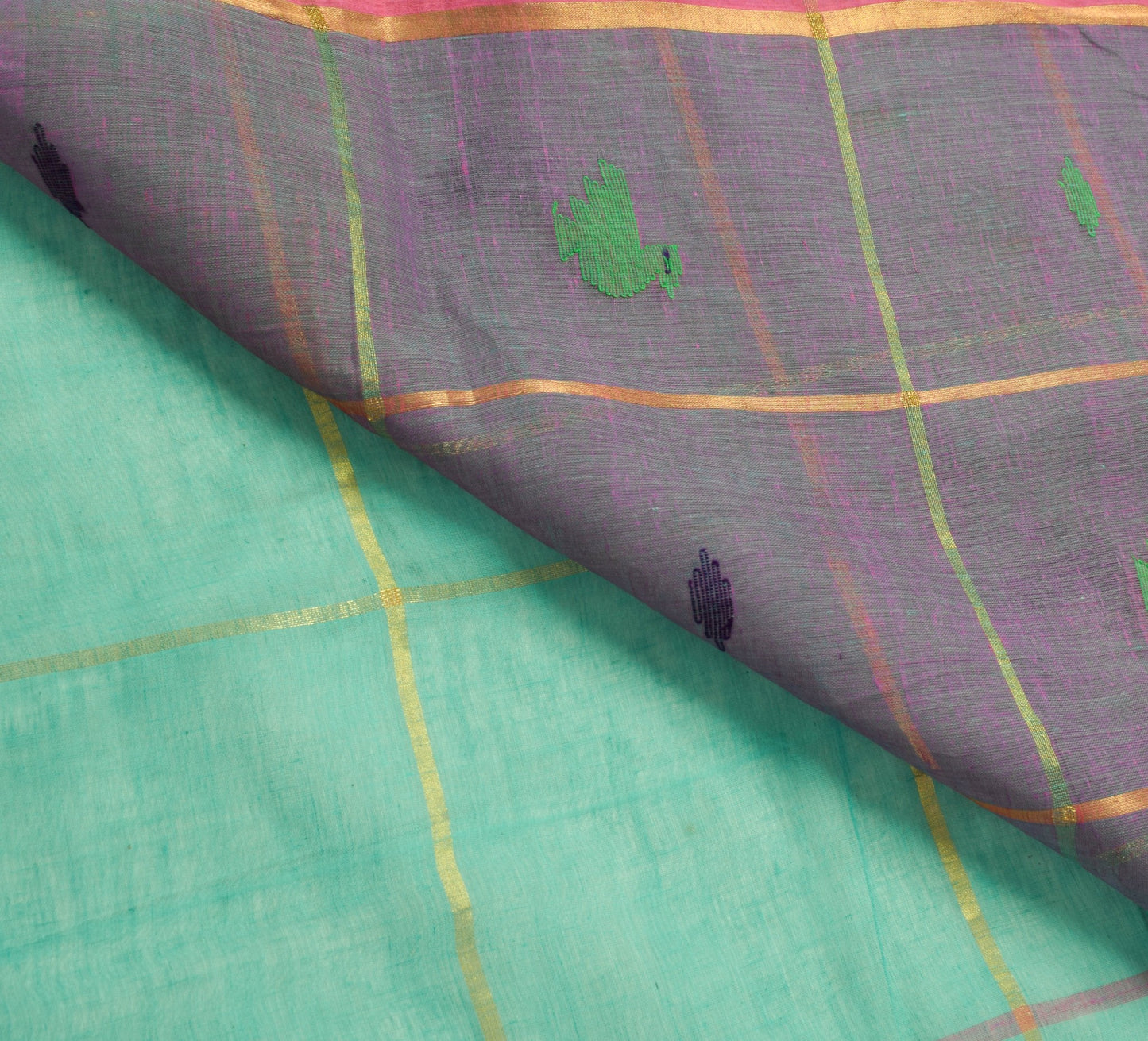 Sushila Vintage Teal Green Tant Woven Saree 100% Pure Cotton Sari Craft Fabric