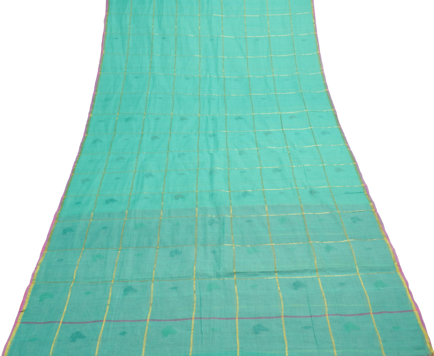 Sushila Vintage Teal Green Tant Woven Saree 100% Pure Cotton Sari Craft Fabric
