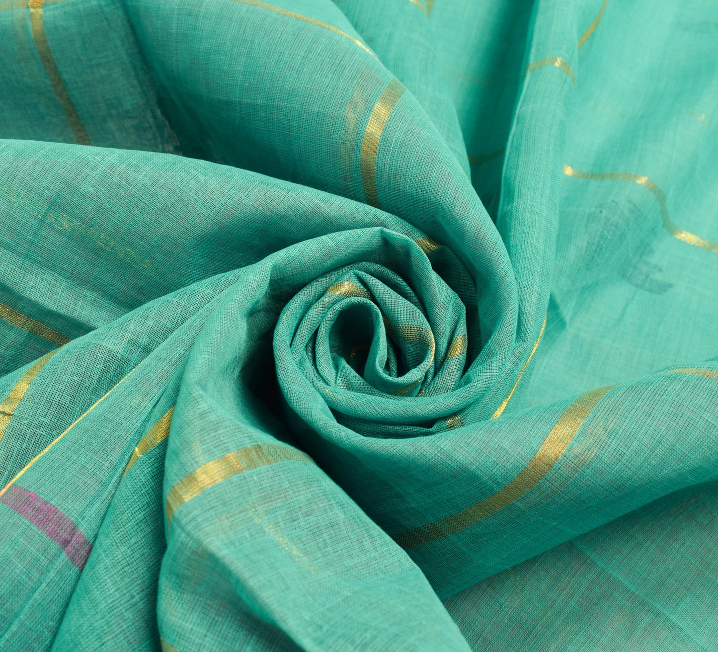 Sushila Vintage Teal Green Tant Woven Saree 100% Pure Cotton Sari Craft Fabric