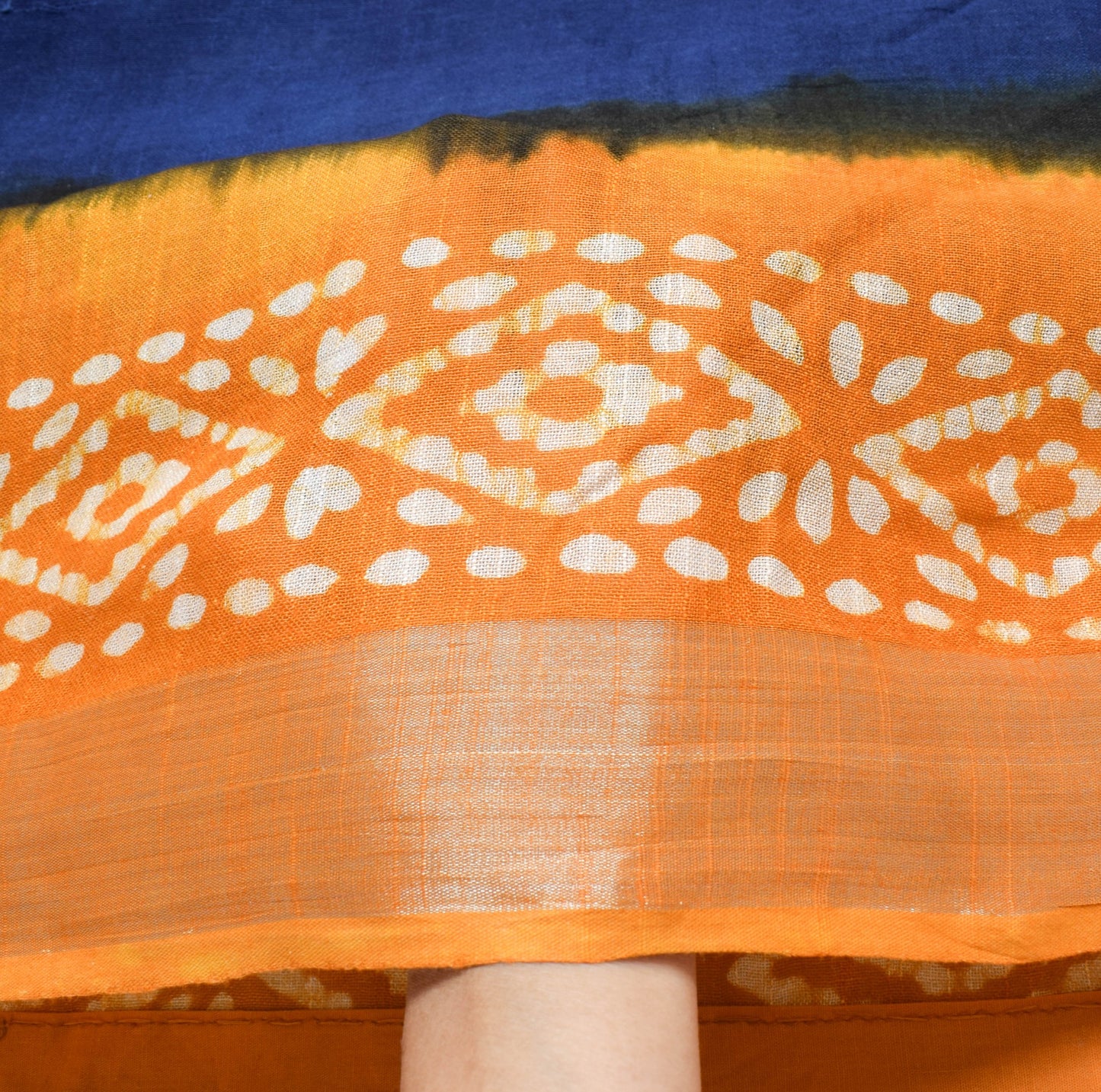 Sushila Vintage Blue Orange Saree 100% Pure Cotton Batik Printed Sari Fabric