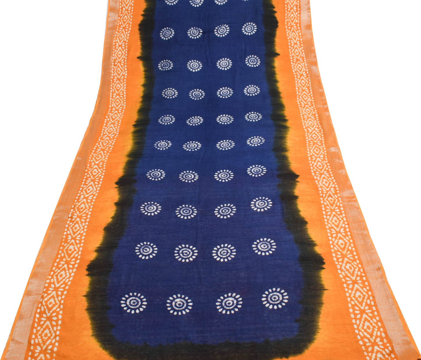 Sushila Vintage Blue Orange Saree 100% Pure Cotton Batik Printed Sari Fabric