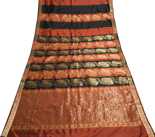 Sushila Vintage Black Maroon Wedding Wear Saree Pure Silk Brocade Sari Fabric