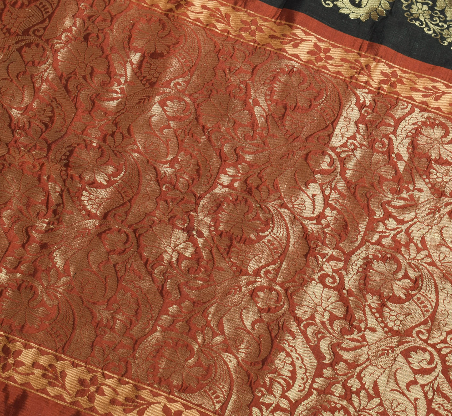 Sushila Vintage Black Maroon Wedding Wear Saree Pure Silk Brocade Sari Fabric