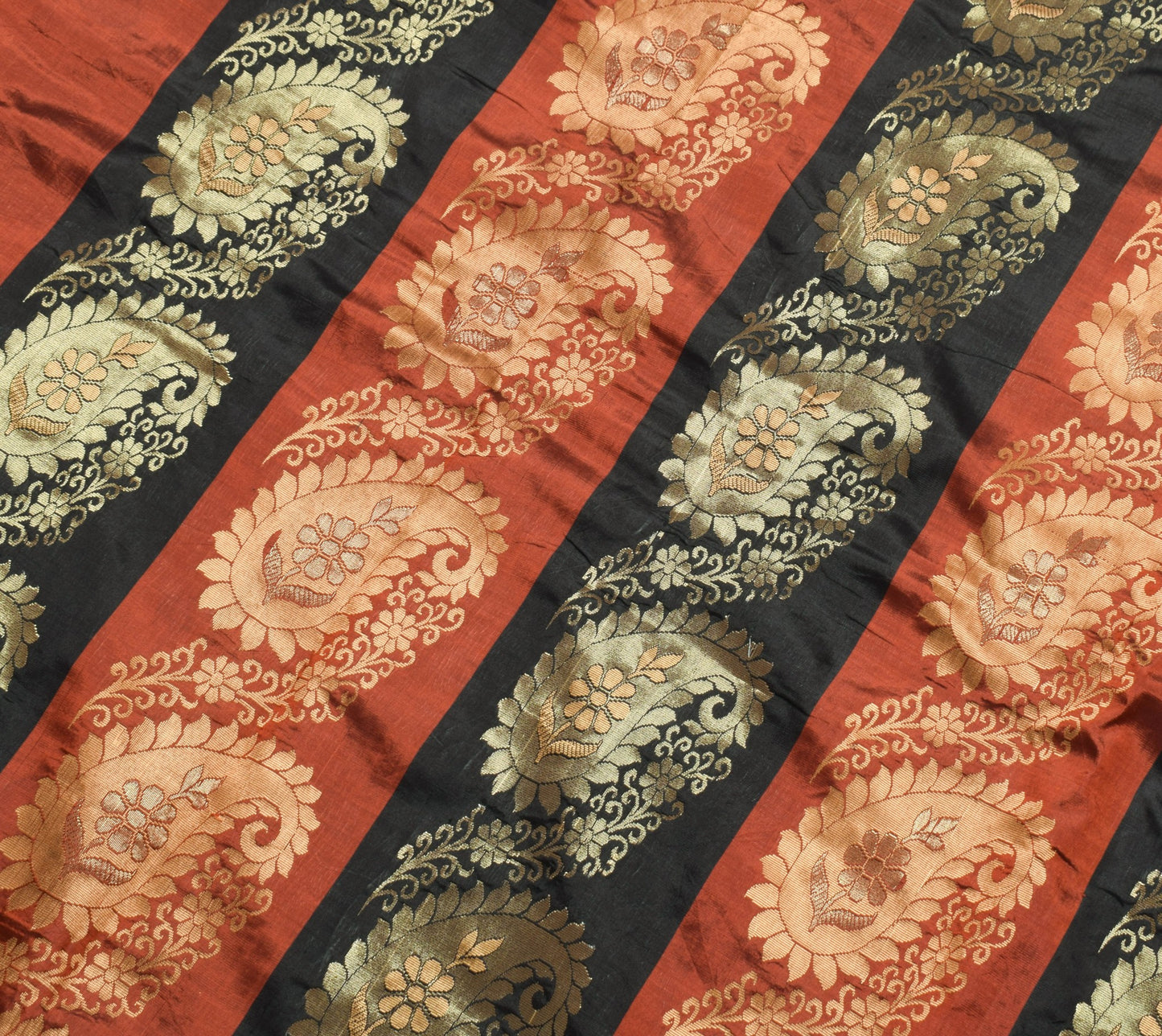 Sushila Vintage Black Maroon Wedding Wear Saree Pure Silk Brocade Sari Fabric
