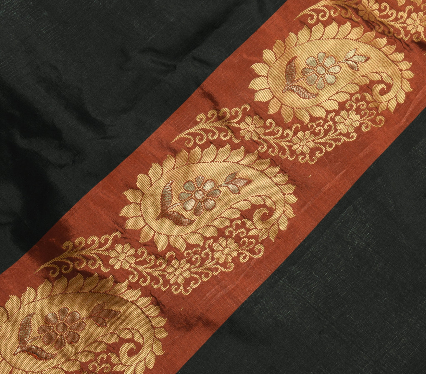Sushila Vintage Black Maroon Wedding Wear Saree Pure Silk Brocade Sari Fabric