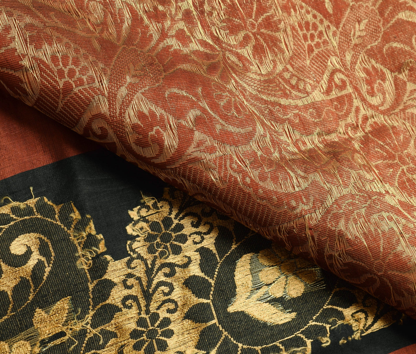 Sushila Vintage Black Maroon Wedding Wear Saree Pure Silk Brocade Sari Fabric