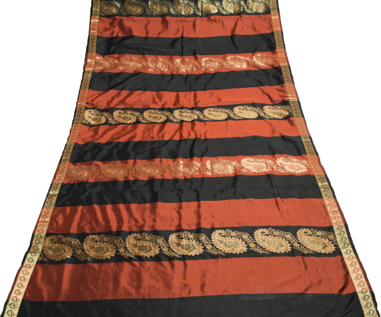 Sushila Vintage Black Maroon Wedding Wear Saree Pure Silk Brocade Sari Fabric