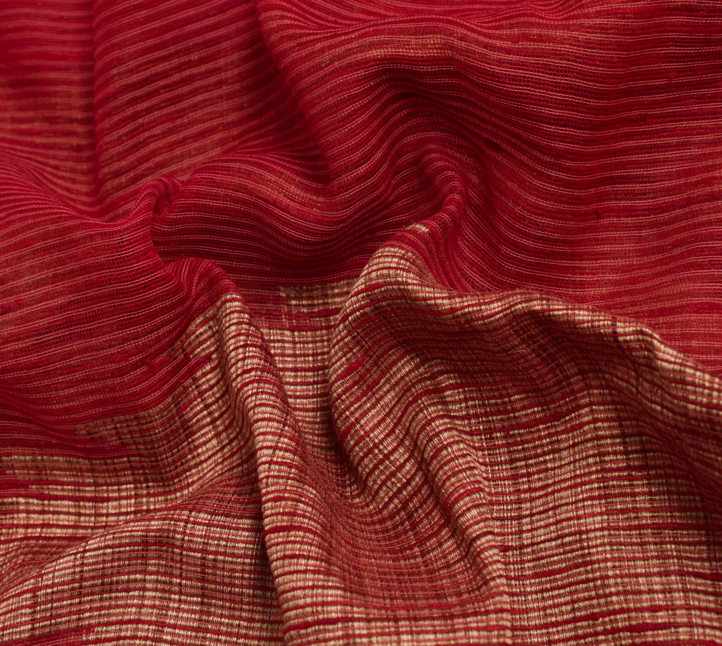 Sushila Vintage Red Woven Saree Blend Cotton Silk Traditional Sari Craft Fabric