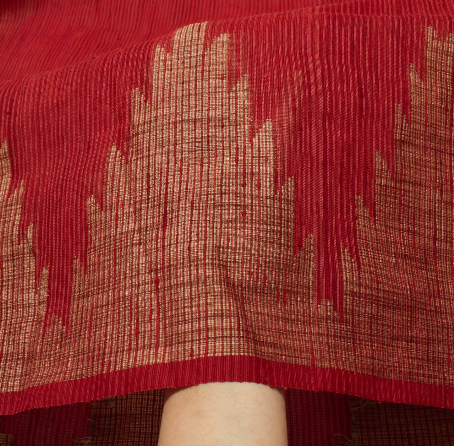 Sushila Vintage Red Woven Saree Blend Cotton Silk Traditional Sari Craft Fabric
