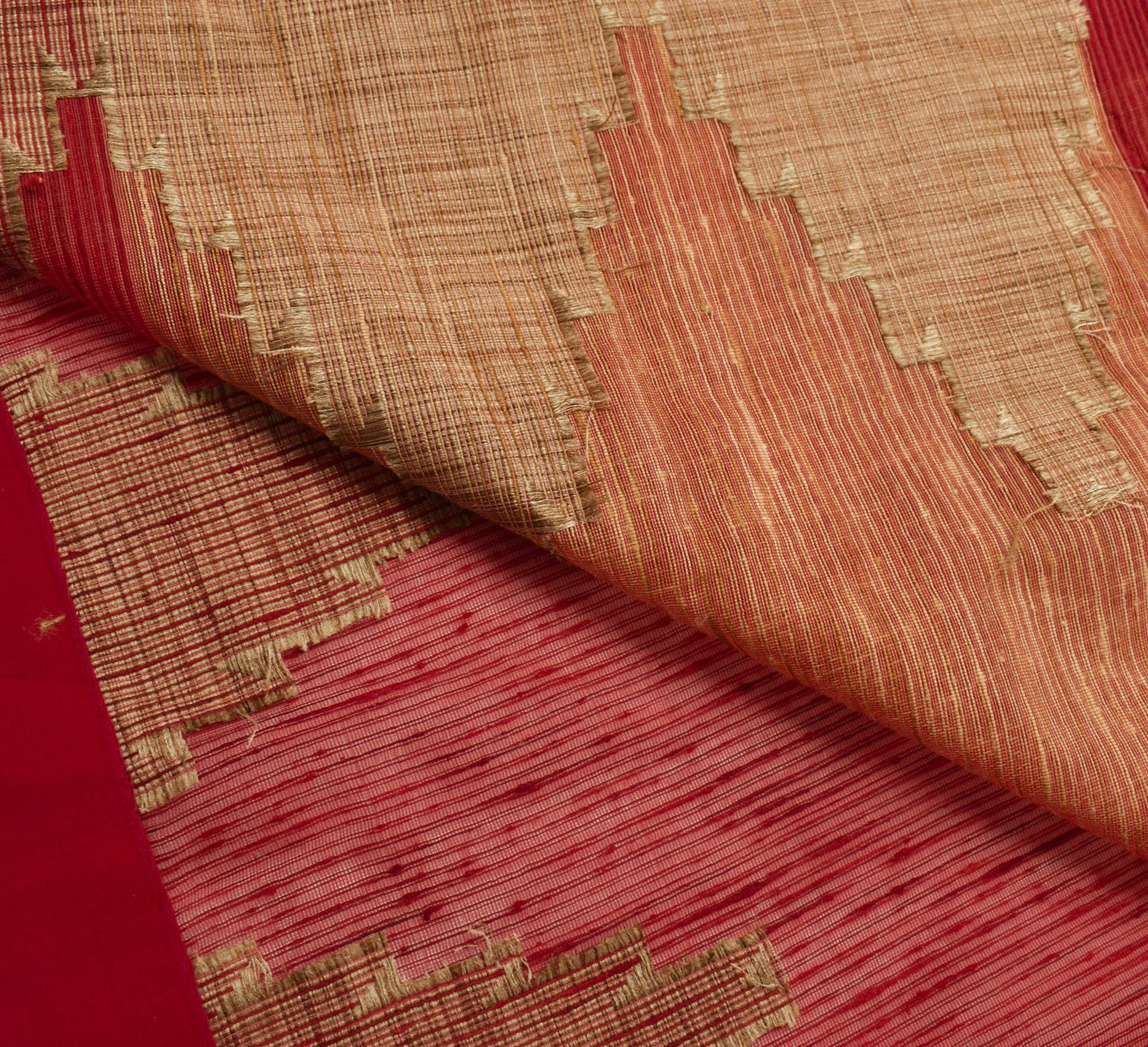 Sushila Vintage Red Woven Saree Blend Cotton Silk Traditional Sari Craft Fabric