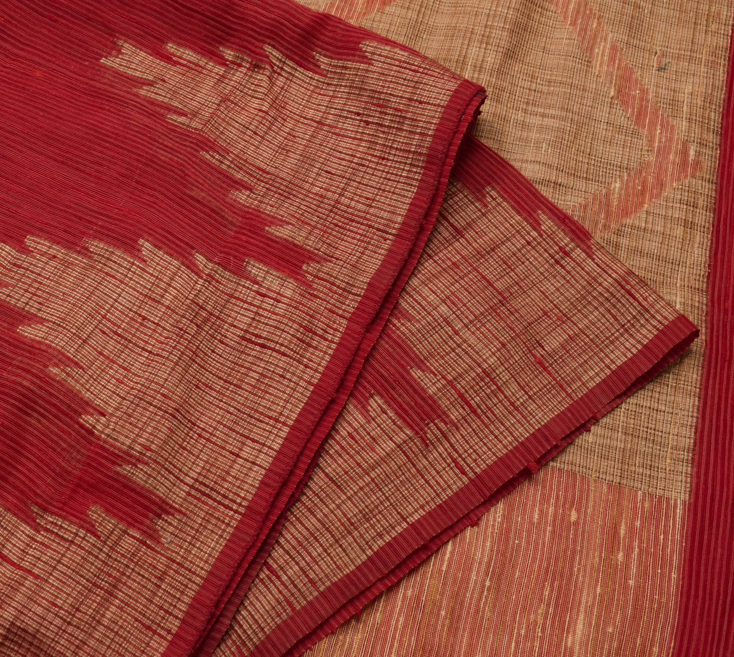 Sushila Vintage Red Woven Saree Blend Cotton Silk Traditional Sari Craft Fabric