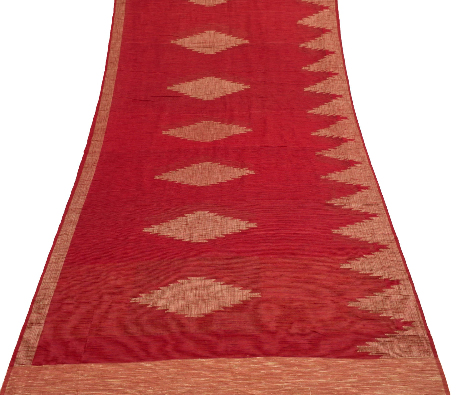 Sushila Vintage Red Woven Saree Blend Cotton Silk Traditional Sari Craft Fabric