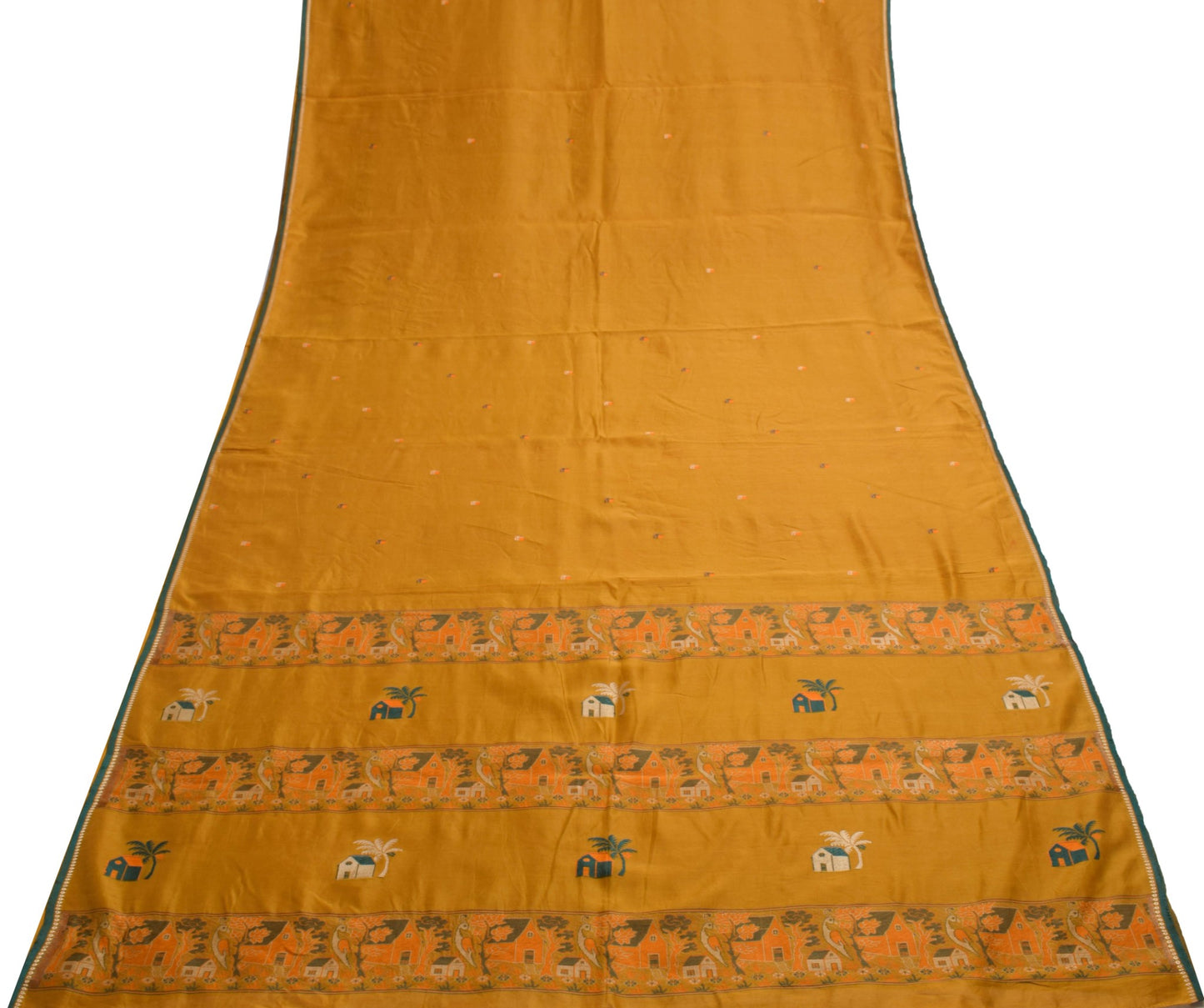 Sushila Vintage Mustard Saree 100% Pure Cotton Woven Traditional Sari Fabric