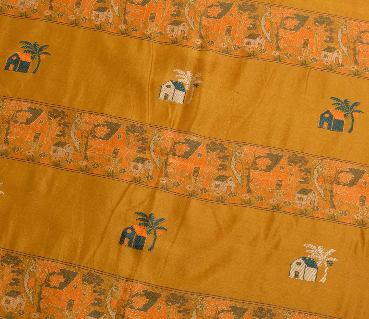 Sushila Vintage Mustard Saree 100% Pure Cotton Woven Traditional Sari Fabric