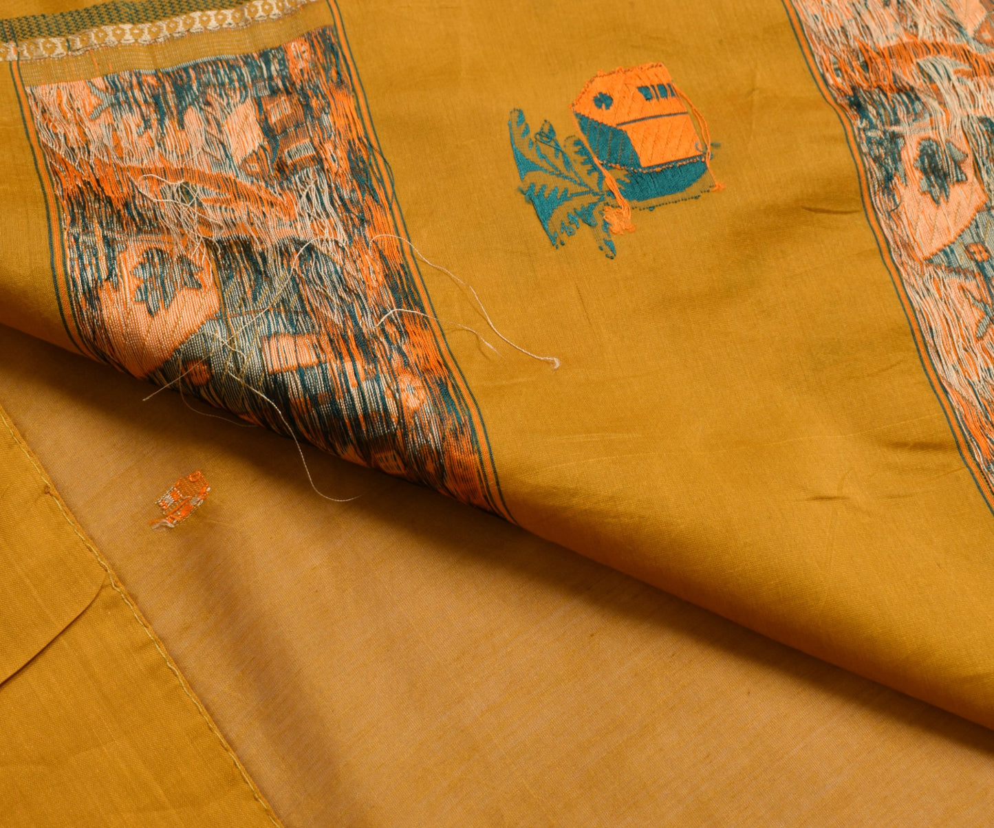 Sushila Vintage Mustard Saree 100% Pure Cotton Woven Traditional Sari Fabric