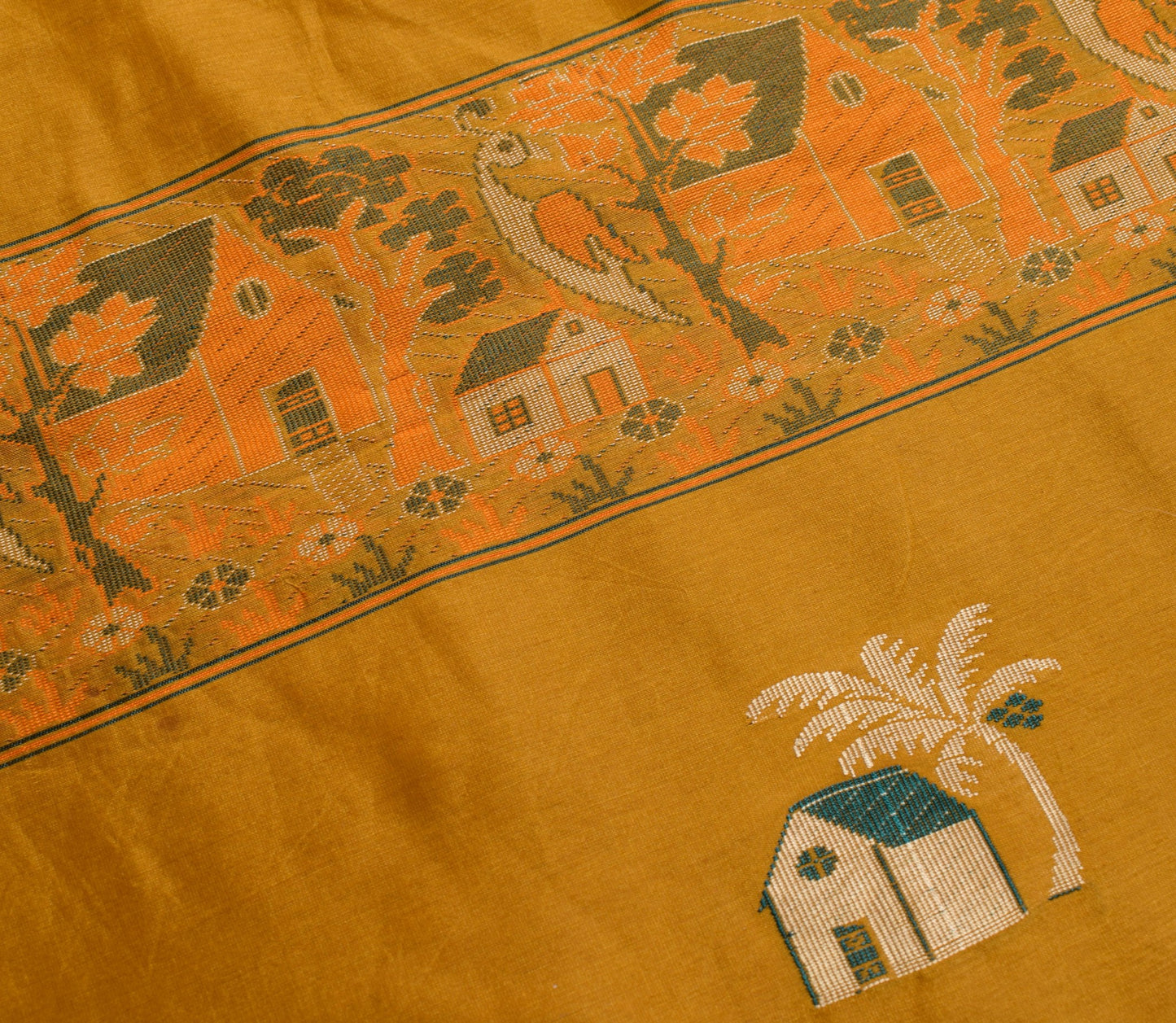 Sushila Vintage Mustard Saree 100% Pure Cotton Woven Traditional Sari Fabric