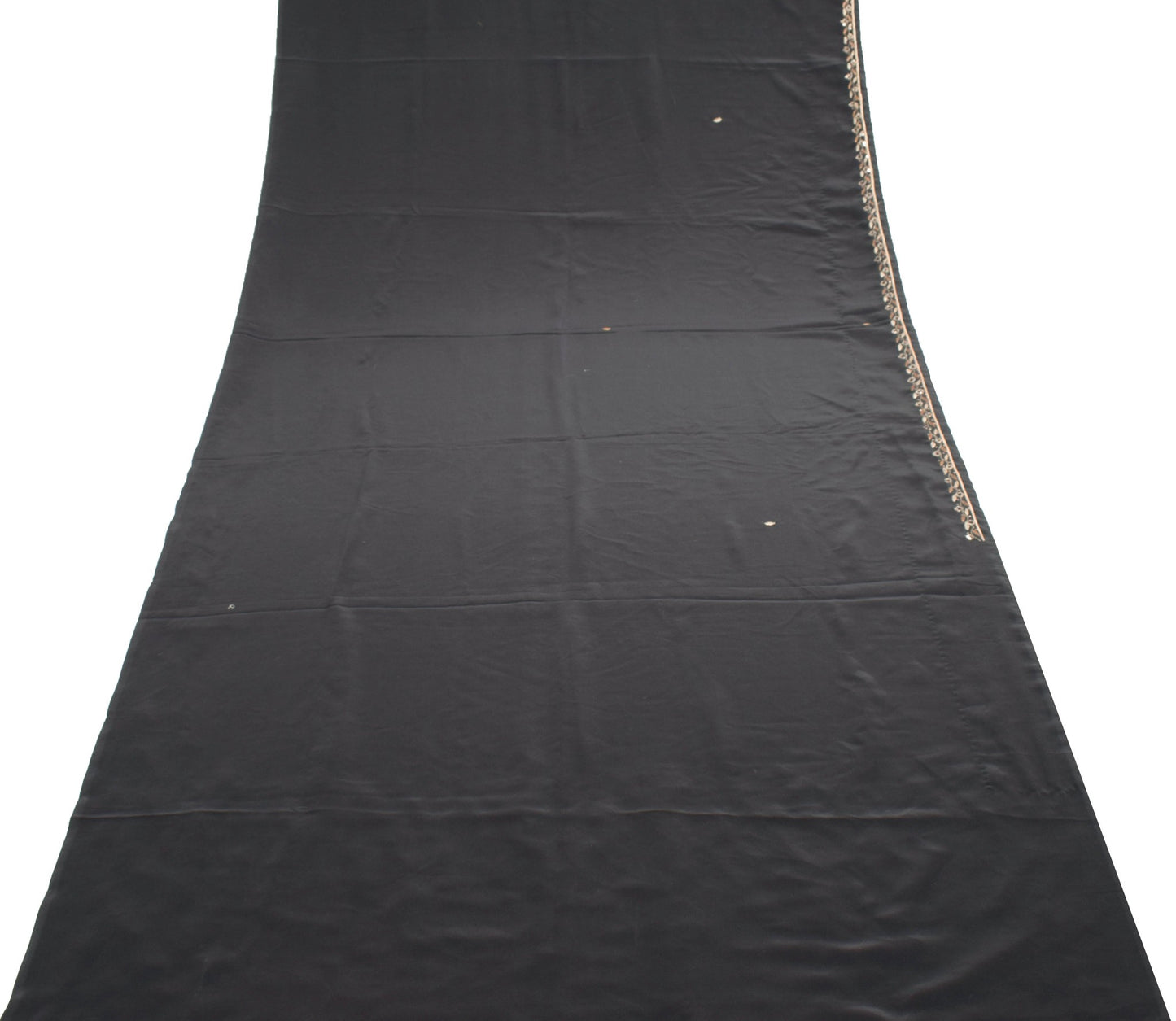 Sushila Vintage Crepe Silk Black Saree Hand Embroidered Soft Sari Dress Fabric