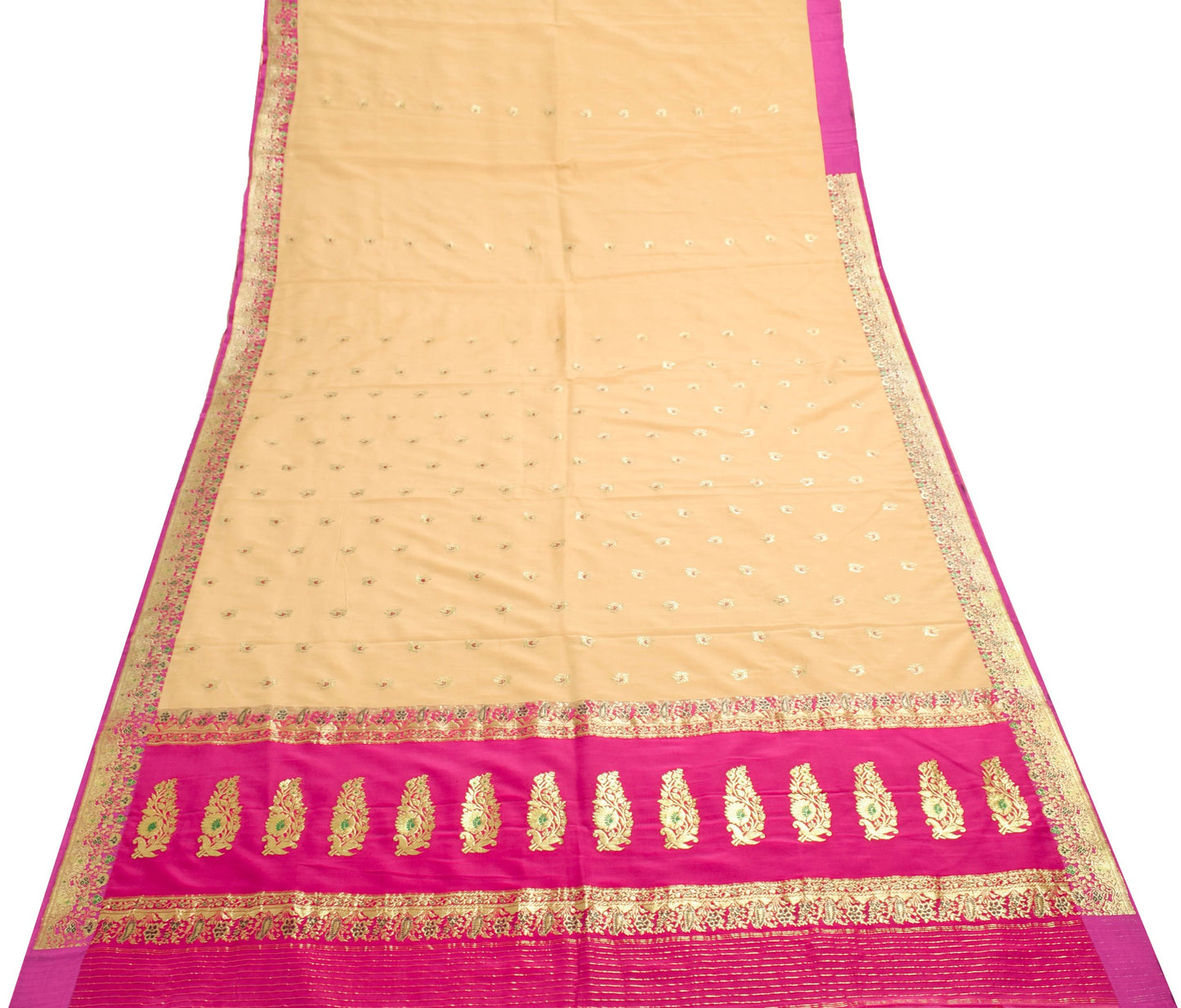 Sushila Vintage Peach 100% Pure Silk Saree Banarasi Zari Brocade Sari Fabric