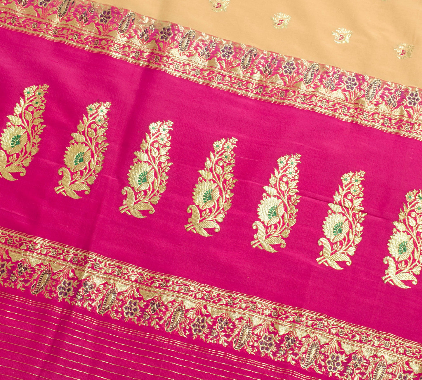 Sushila Vintage Peach 100% Pure Silk Saree Banarasi Zari Brocade Sari Fabric