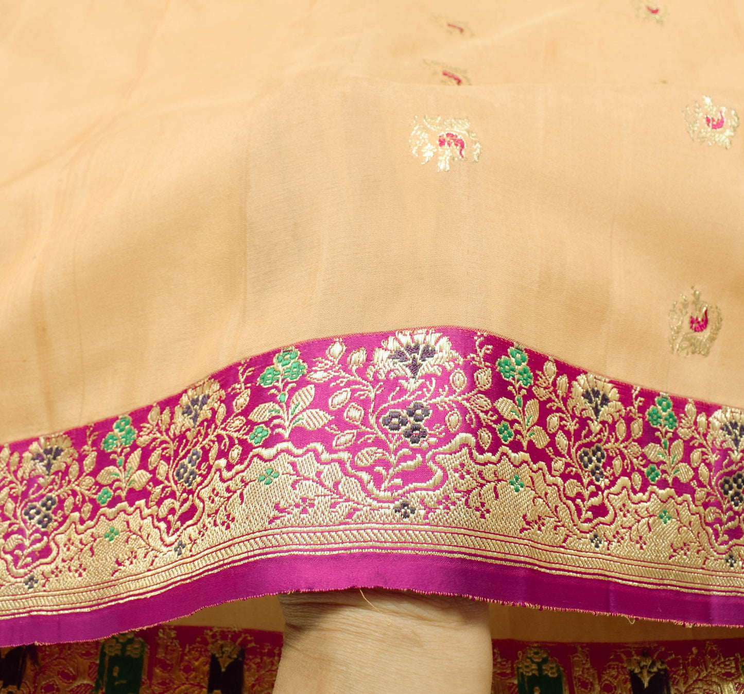 Sushila Vintage Peach 100% Pure Silk Saree Banarasi Zari Brocade Sari Fabric