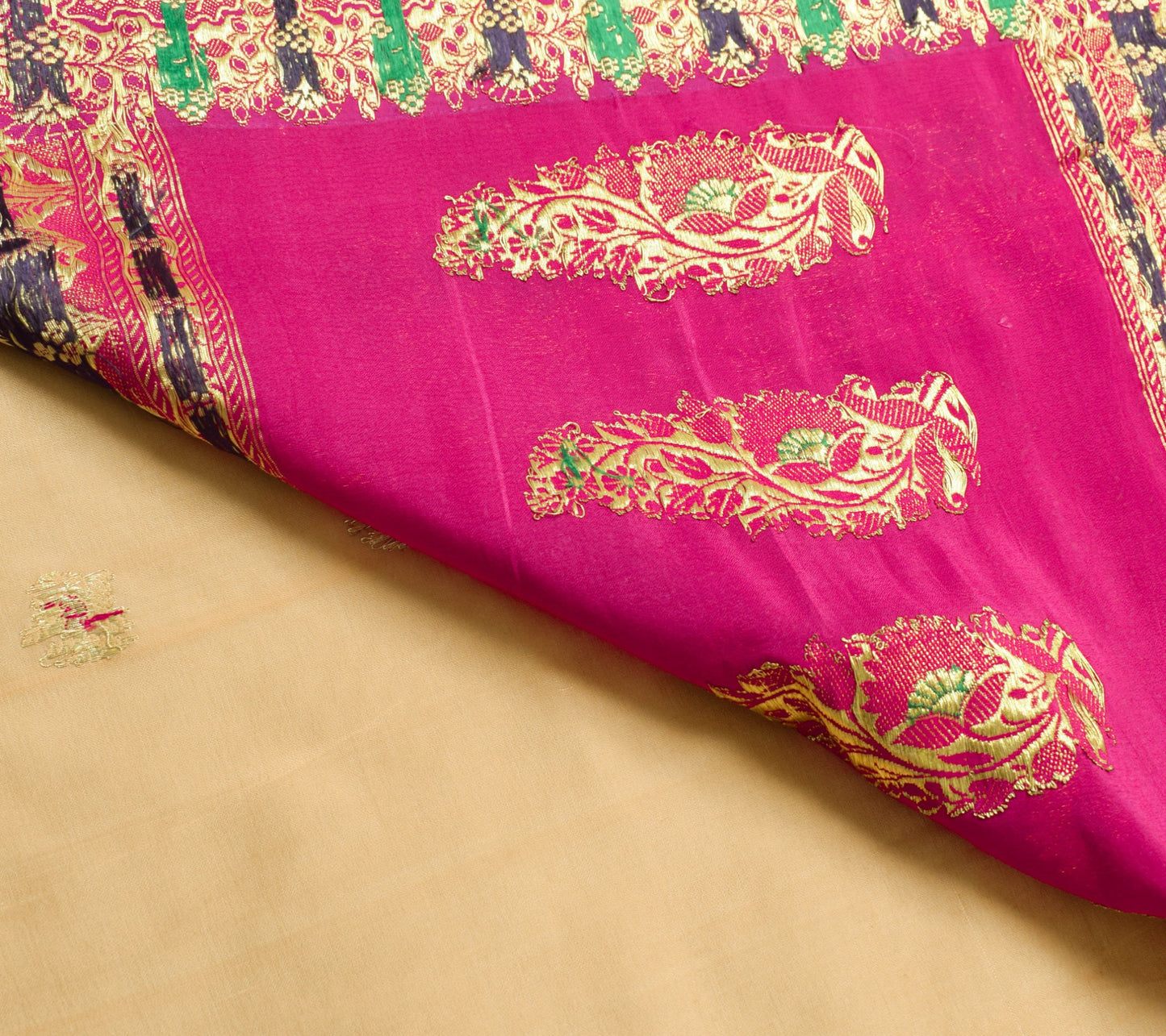 Sushila Vintage Peach 100% Pure Silk Saree Banarasi Zari Brocade Sari Fabric