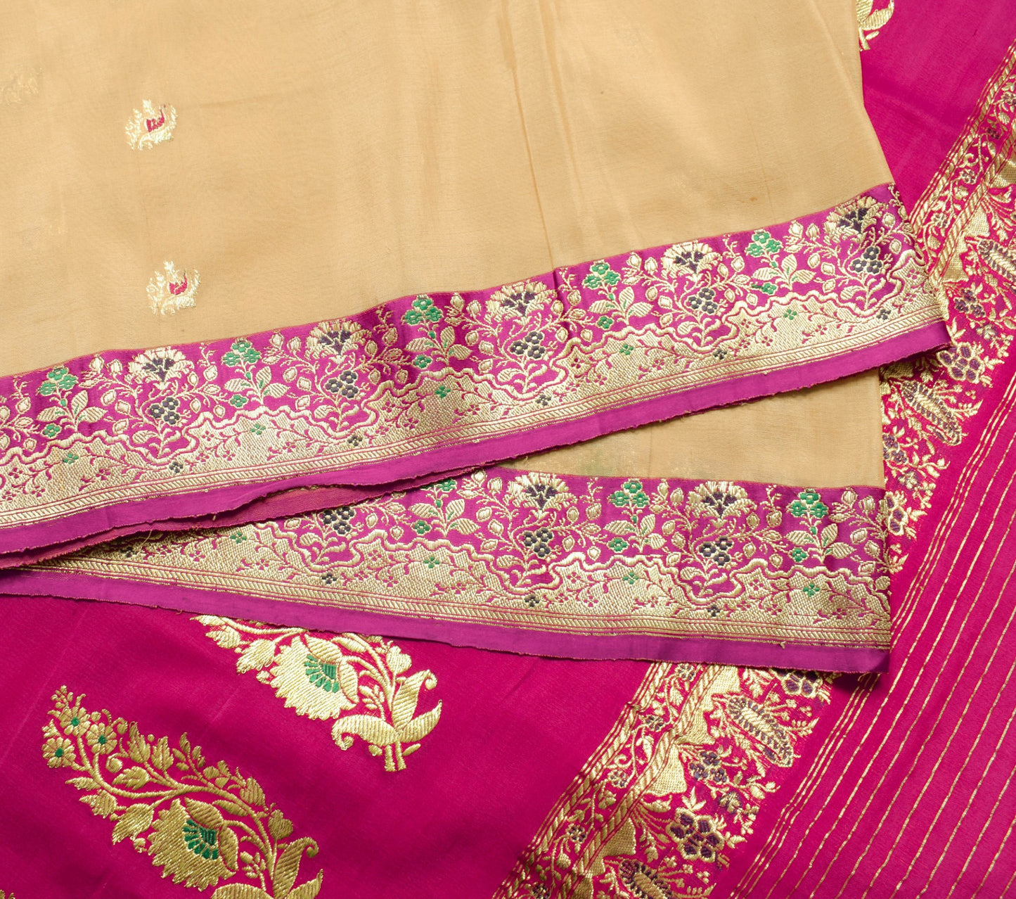 Sushila Vintage Peach 100% Pure Silk Saree Banarasi Zari Brocade Sari Fabric