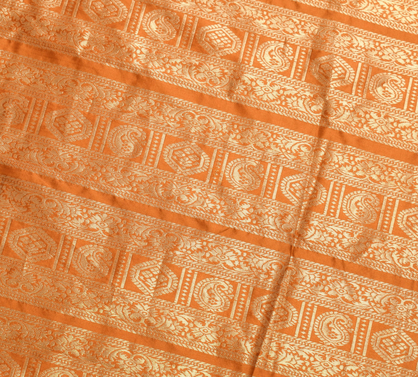 Sushila Vintage Green Rust Saree Pure Silk Zari Brocade Sari with Blouse Fabric