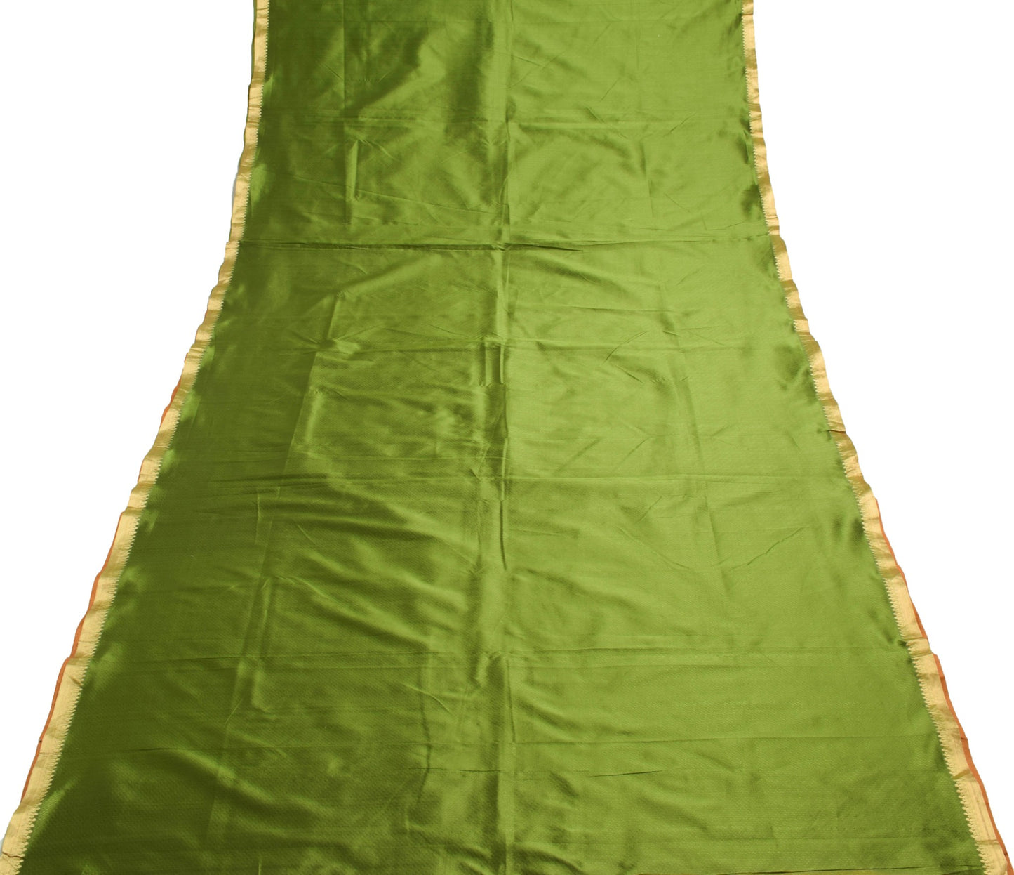 Sushila Vintage Green Rust Saree Pure Silk Zari Brocade Sari with Blouse Fabric