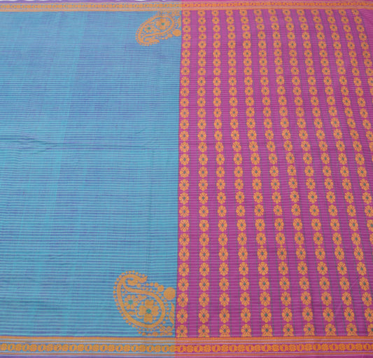 Sushila Vintage Aqua Blue Saree 100% Pure Cotton Hand Woven Sari Craft Fabric