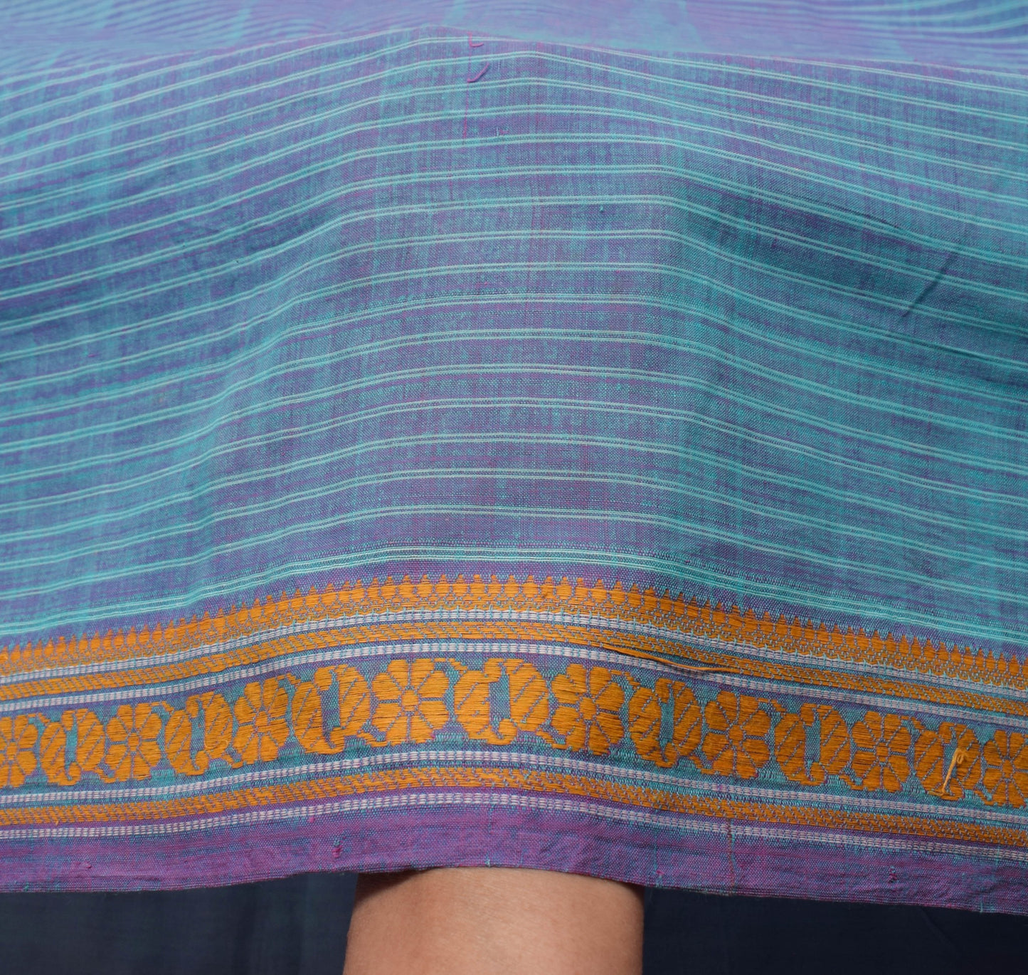 Sushila Vintage Aqua Blue Saree 100% Pure Cotton Hand Woven Sari Craft Fabric