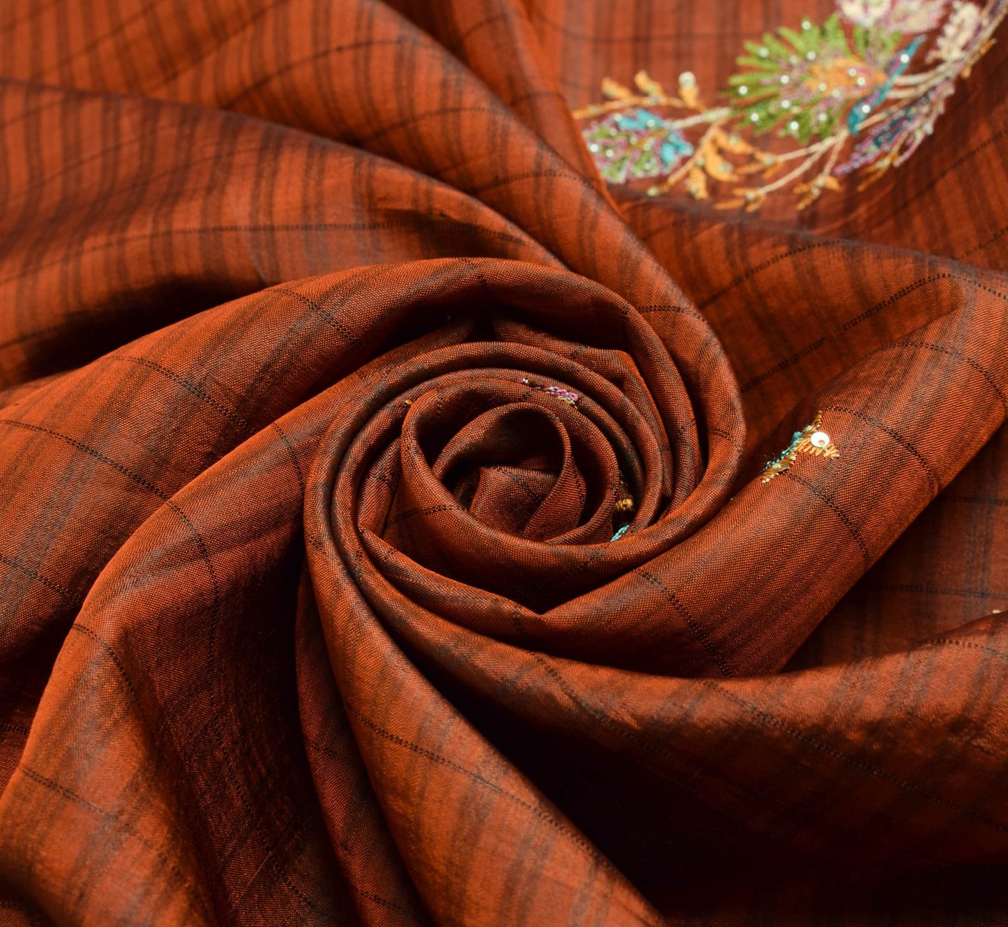 Sushila Vintage Dark Rust 100% Pure Silk Saree Hand Beaded Classy Sari Fabric