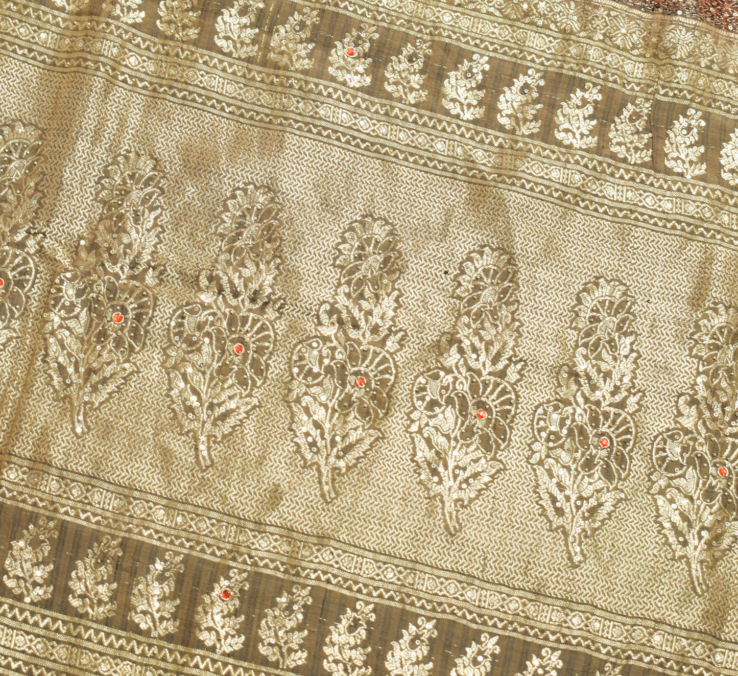 Sushila Vintage Dark Rust 100% Pure Silk Saree Hand Beaded Classy Sari Fabric