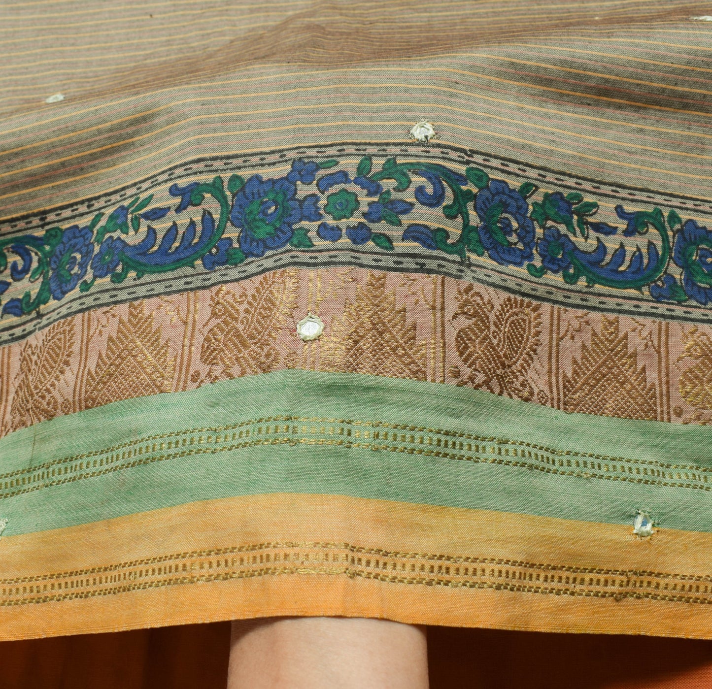 Sushila Vintage Gray Hand Block Printed Saree Pure Cotton Woven 5YD Sari Fabric