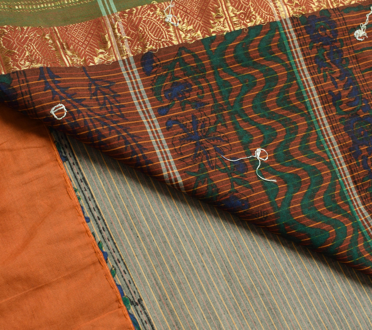 Sushila Vintage Gray Hand Block Printed Saree Pure Cotton Woven 5YD Sari Fabric