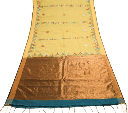 Sushila Vintage Silk Traditional Saree Hand Embroidered Floral Sari Craft Fabric