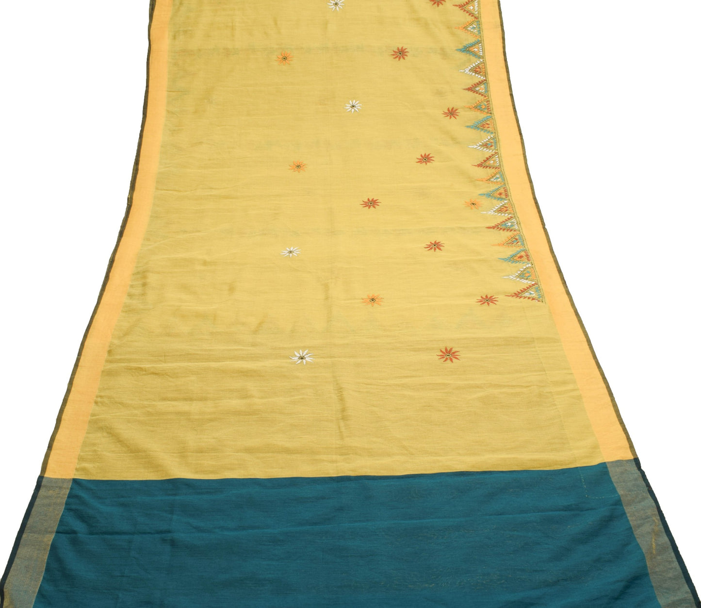 Sushila Vintage Silk Traditional Saree Hand Embroidered Floral Sari Craft Fabric