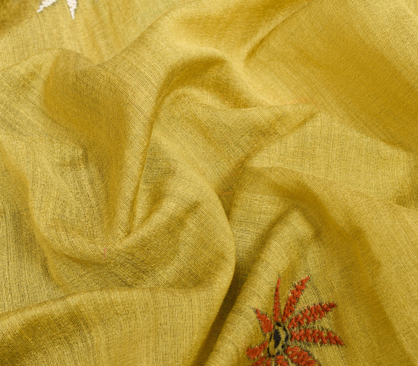 Sushila Vintage Silk Traditional Saree Hand Embroidered Floral Sari Craft Fabric