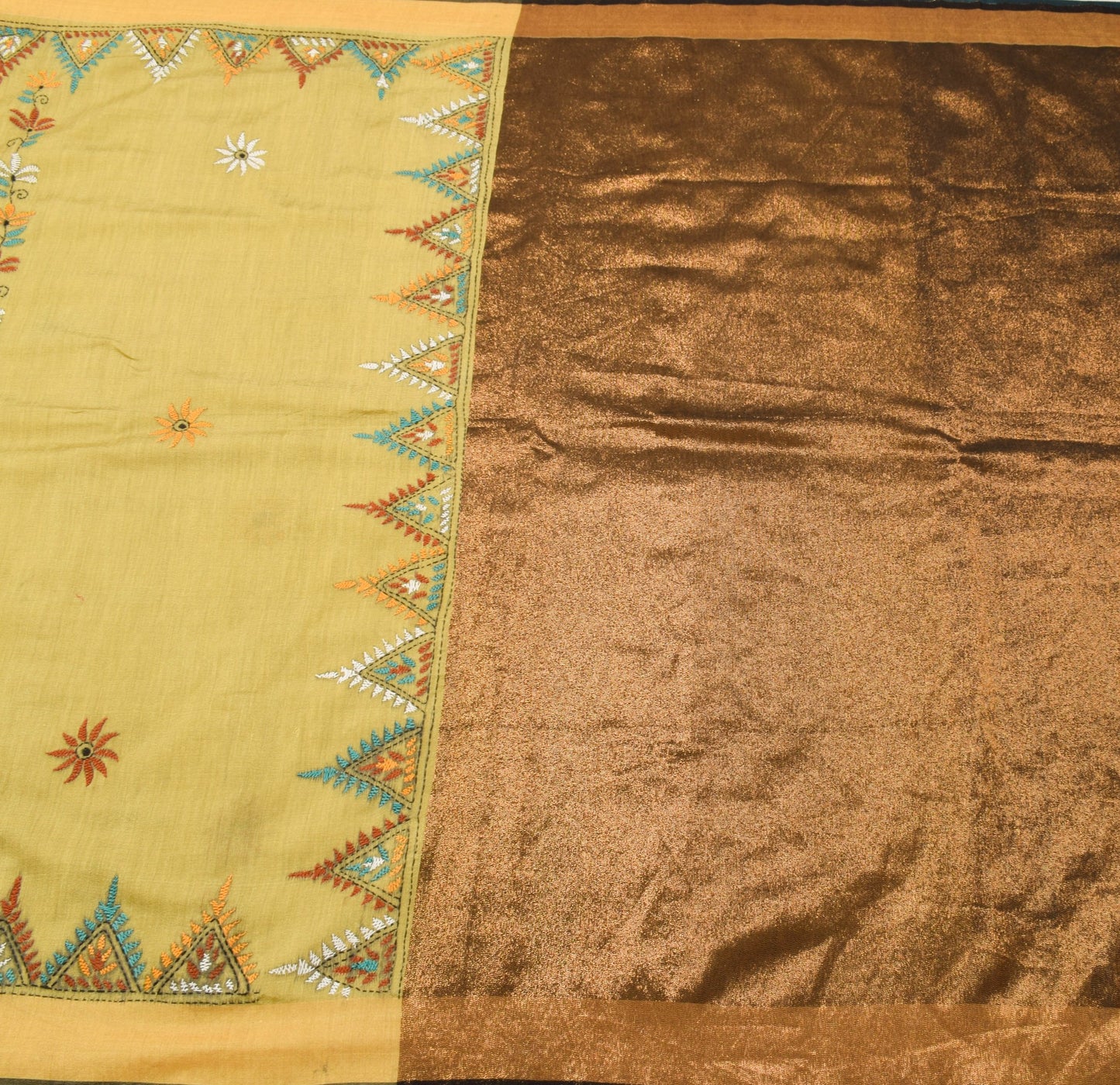 Sushila Vintage Silk Traditional Saree Hand Embroidered Floral Sari Craft Fabric