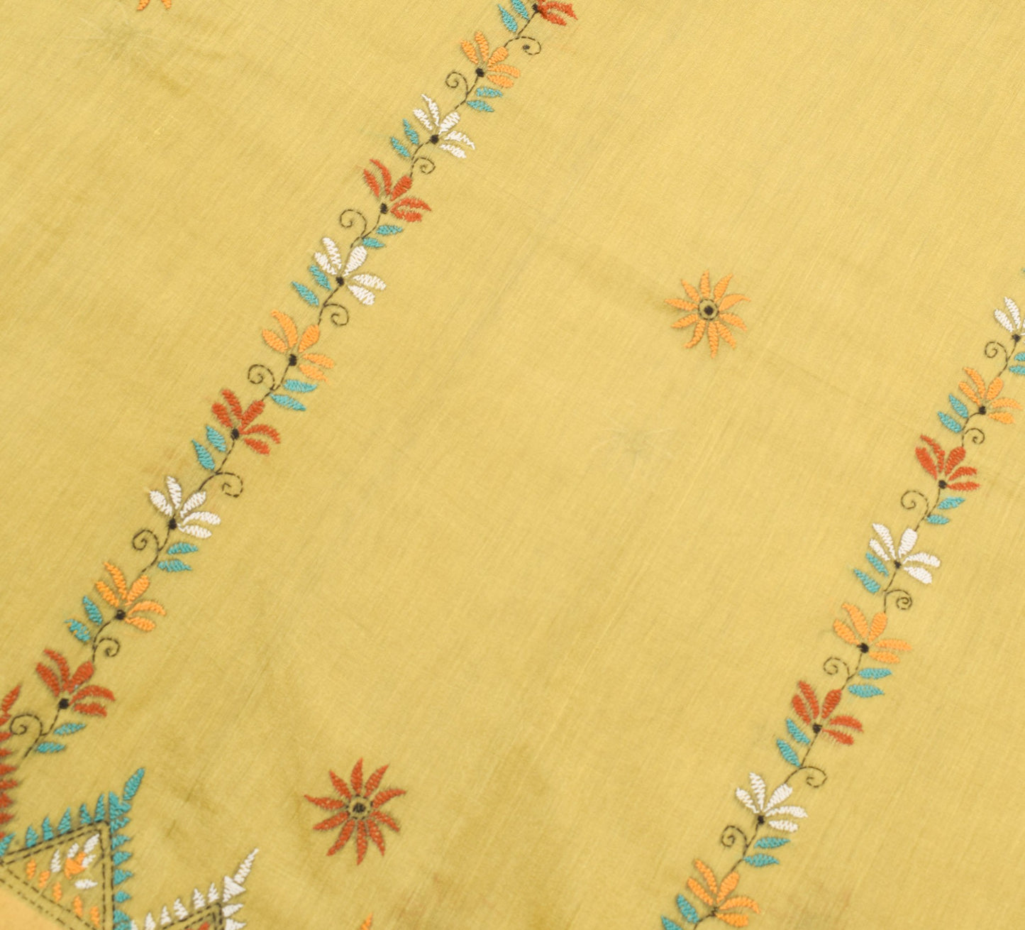 Sushila Vintage Silk Traditional Saree Hand Embroidered Floral Sari Craft Fabric