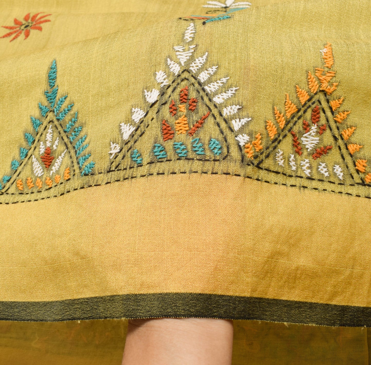 Sushila Vintage Silk Traditional Saree Hand Embroidered Floral Sari Craft Fabric