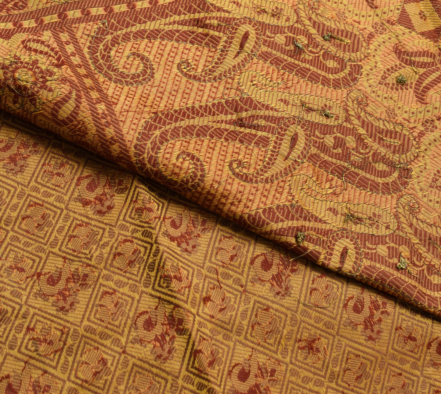 Sushila Vintage Maroon Wedding Silk Saree Woven Aari Work Floral Sari Fabric