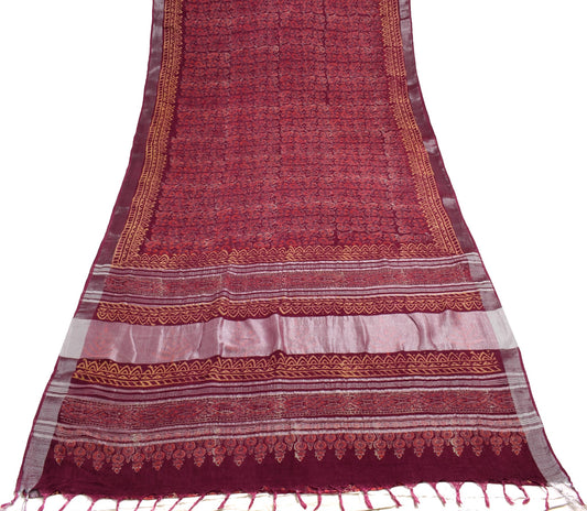 Sushila Vintage Maroon Hand Block Printed Saree Pure Cotton Woven Sari Fabric