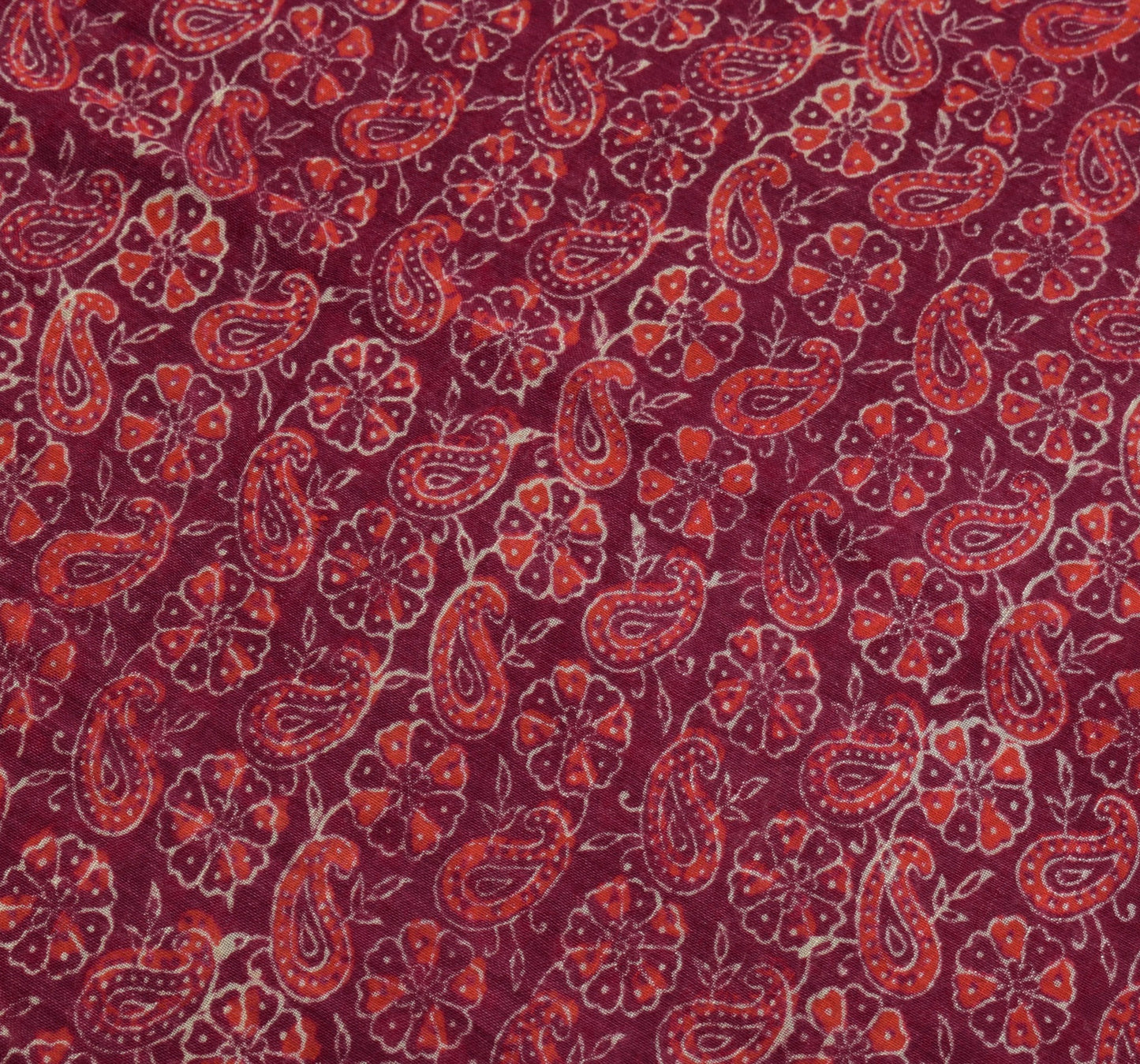 Sushila Vintage Maroon Hand Block Printed Saree Pure Cotton Woven Sari Fabric