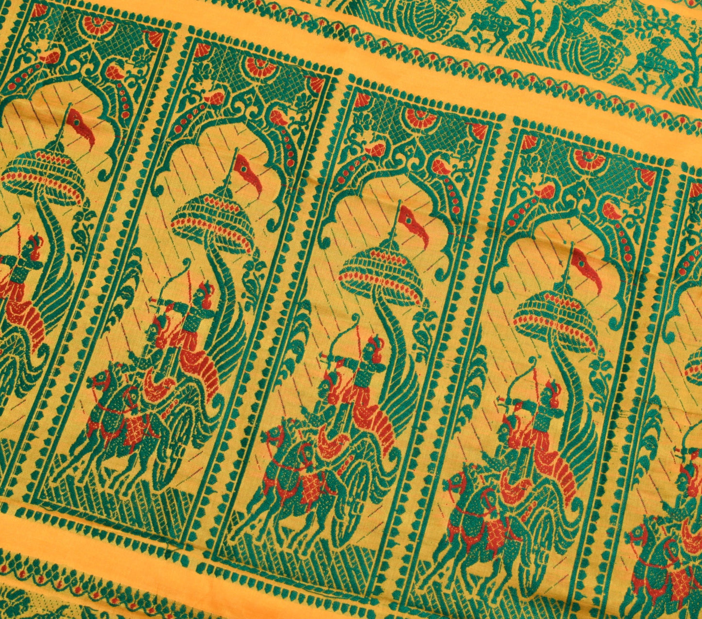 Sushila Vtg. Yellow Baluchari Woven Saree Pure Silk Handloom Sari Craft Fabric