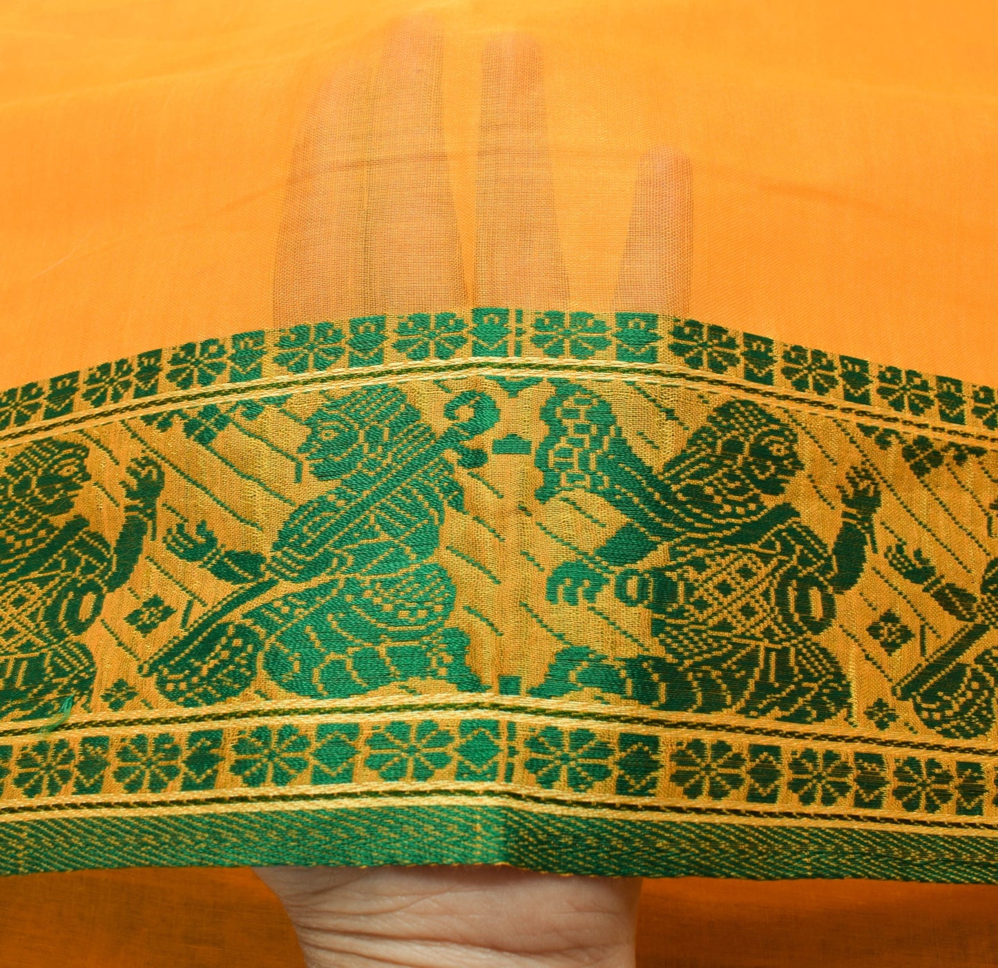 Sushila Vtg. Yellow Baluchari Woven Saree Pure Silk Handloom Sari Craft Fabric